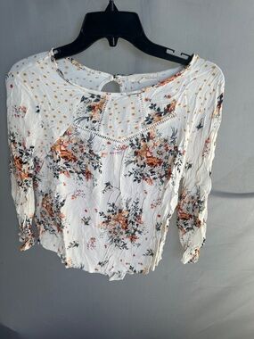 Rewind White Floral Blouse with Orange and Black Accents